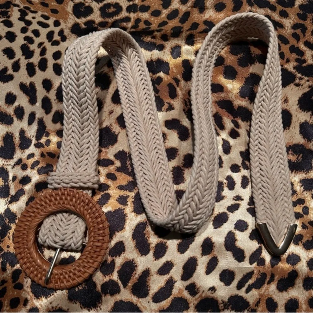 Brown & Beige Fabric Woven Adjustable Belt